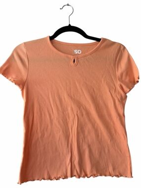 SO Girl’s Peach Ribbed Knit Short Sleeve T Shirt Size 16 Plush